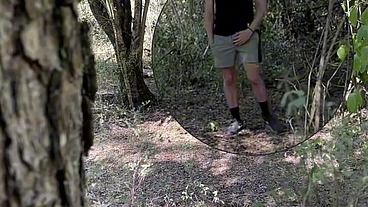 Amateur boy caught jerking-off in the woods