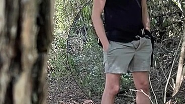 Amateur boy caught jerking-off in the woods