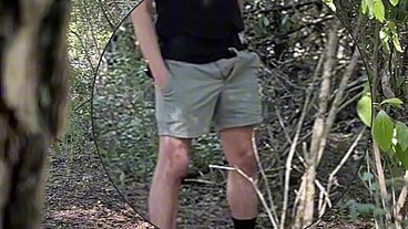 Amateur boy caught jerking-off in the woods