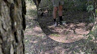 Amateur boy caught jerking-off in the woods