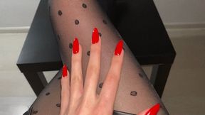 Long nails play with pantyhose