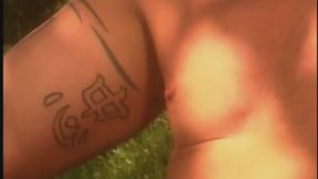 Gorgeous dark-hair babe deep throats and takes dick under a tree