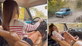Nastya is practicing burnouts on old VAZ and grinding the gearbox