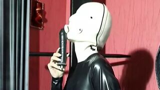 how lusty you suck the toy through your pvc mask my penis we really rough