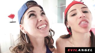 EvilAngel - Riley Reid and Abella Danger Share Spit and Sperm from Sloppy Blowjob