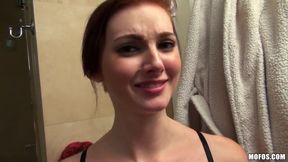 Gorgeous redhead Natalie Lust gives head after shower