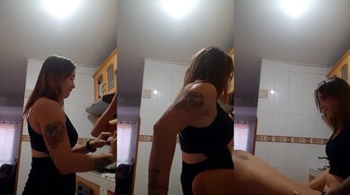 Caressing myself with my new girlfriend and giving us sex, my girlfriend undresses me and licks my p