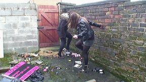 Ariana & Hannah Stomp A Bunch Of Stuff In The Yard