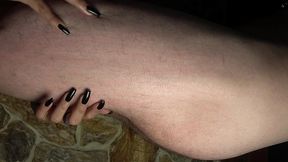 scratching and puncturing his big hairy butt with my long and natural fingernails