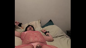 The french chubby sissy jinna play on bed with chastity on her clit. Some self bondage and finish with anal play