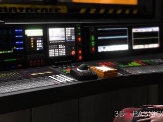Cyberpunk sex in observation room. Sexy futanari screws hard a breasty hot woman