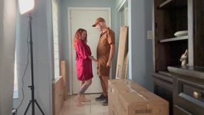 Scarlet Peach Disrobes & Unpackages Her Delivery Driver