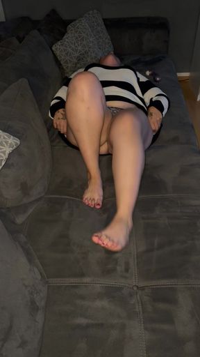 Amateur WIFE alone at home rubs and fingers her pussy to many orgasms