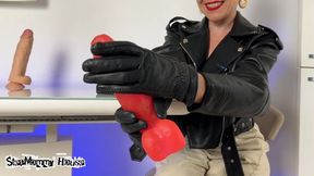 Stepmother Trying on four pairs of Leather Gloves ASMR - Jerking off Dildo, Face Slapping in black Leather Gloves, Female Supremacy, Hand Over Mouth, Orgasms Control, Breath Control