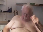 Old man straps his cock and balls to order