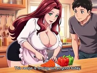 Large breasts stepmom enticed by stepson in kitchen