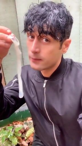 Straight Friend Left His Used Condom in Garden House so I Had His Cum, Put Condom on and Jerk off