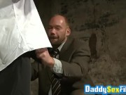 Bearded daddy Mike Tanner fed jizz after deepthroat blowjob