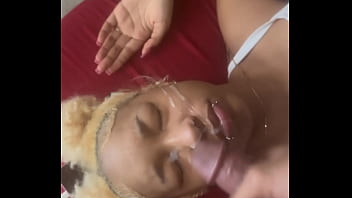 Sexy redbone gets cumshot facial from 6igwhoop