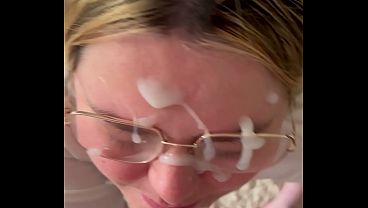 Chubby cutie with perfect tits gives a sloppy blowjob then gets a cum