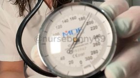 Self BP Cuff and Black Stethoscope Stimulation Testing in White Vintage Nurse Outfit with Vibrator 4K