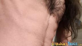 ”Long haired straight thug releases cum after stroking it”