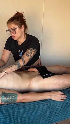 Busty Redhead Gives Erotic Massage with Happy Ending: Boobs in Massage, Blowjob and Cum in Mouth
