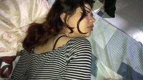 Skinny girl with huge ass and slutty face takes a hard pounding