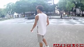 Badminton playing asiatic twink bounces on dick after penis sipping