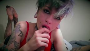 Cute Teenage Tattooed Punk Kat Mayhem Sucking A Tattooed Dick w Edging POV