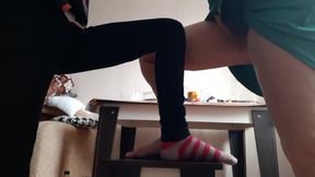 Middle Aged Woman and Student Masturbate on Chairs
