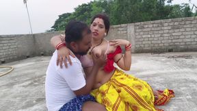 Beautiful Indian Village Aunty Hot Romance Big Boobs Press and Pussy Fucking on the Roof Over