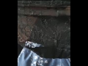 Crossdressing sissy in chastity milks prostate on fantasy dildo