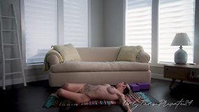 Fine trans model does yoga nude in studio