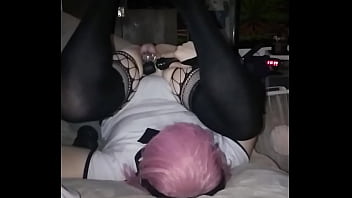 Sissy in chastity has sissygasm all over her own face