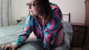 Wife in sexy silk shirt playing with big breasts on cam