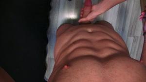 chap shakes his wazoo and enjoys a massive load on his belly