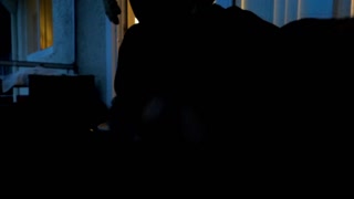 Ebony masturbating on friend's couch &amp; showing naked silhouette on balcony