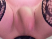 Femboy cums while riding XXL anal dildo with huge knot