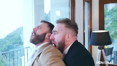 Guy is suit is fucked from behind by his horny co-worker