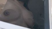 Limpiando la ventana con el culo caliente y mis tetas naturales