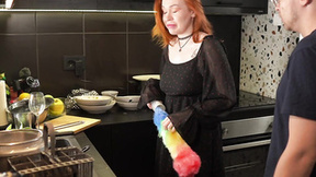 Big Breasted ginger gets shafted in the kitchen