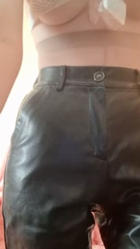 Putting on latex pants on my tights legs. Fuck me