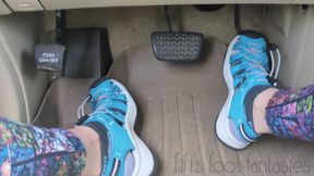 Fifi pedal pumping in public wearing Keens with Puma socks and leggings