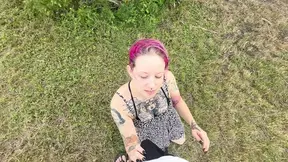 Tattooed stud finds love in secluded field for a super long blowjob