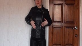 flirting in leather jacket