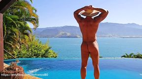 Male latin nude at pool