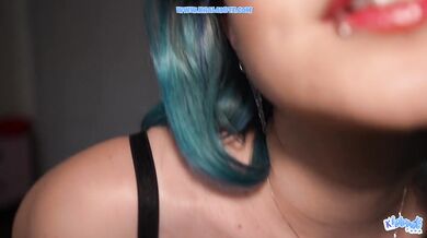 Blue hair PAWG chokes dildo JOI gushes POV
