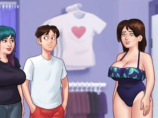 Summertime Saga - Breasty mother I'd like to fuck shows can barely fit in her hawt white bikini
