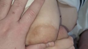 I Play and Spit on My StepSister's Boobs when She was Phone talking &mdash;  Accidental Cum on Her Tits!